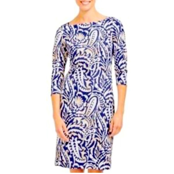 J. McLaughlin Blue & Tan Paisley Print Dress (XS) - Picture 1 of 7